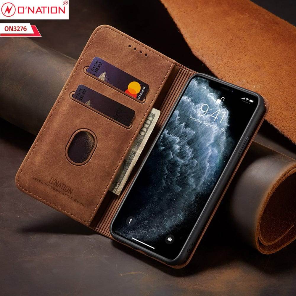 iPhone 11 Cover - Light Brown - ONation Business Flip Series - Premium Magnetic Leather Wallet Flip book Card Slots Soft Case - Futurestore.pk