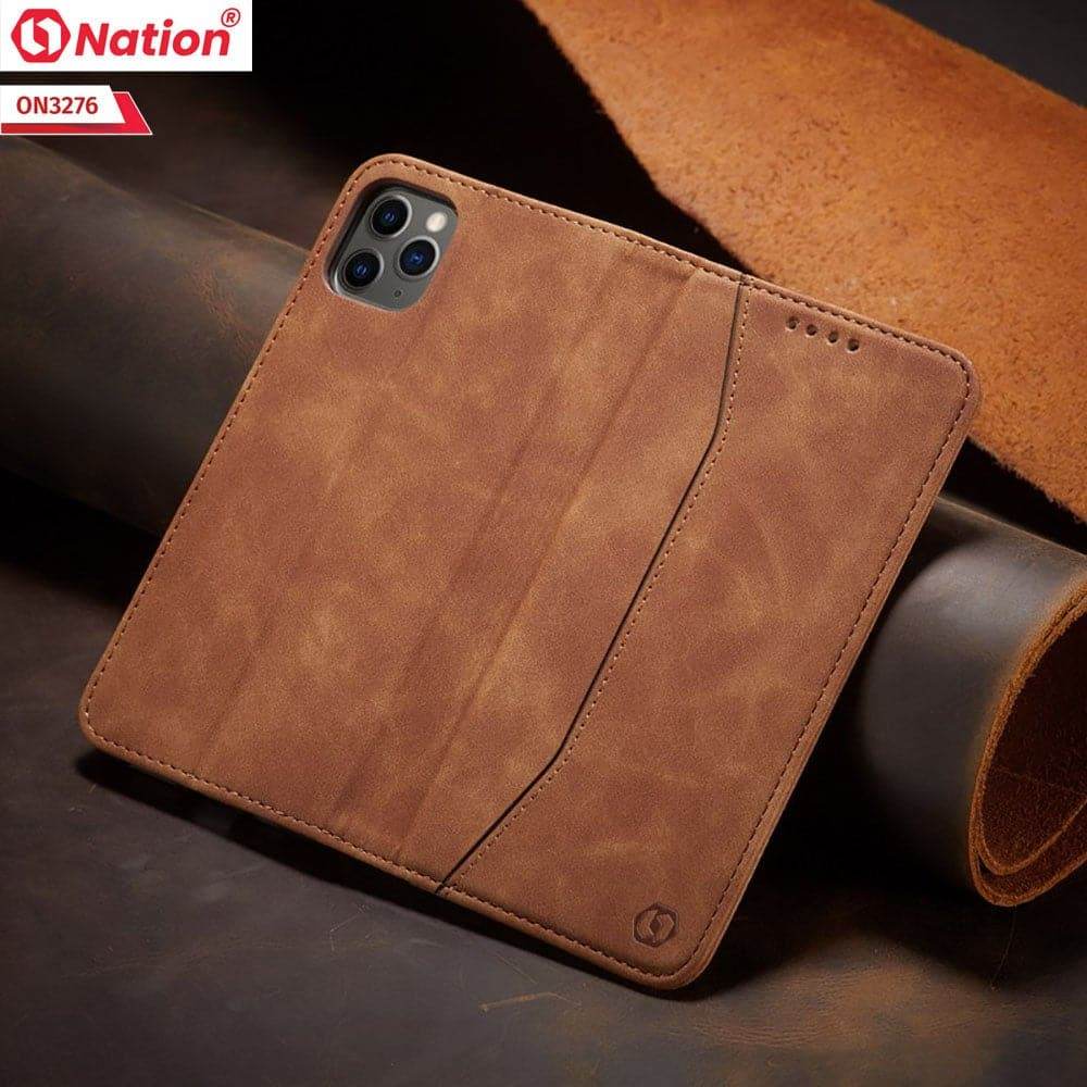iPhone 13 Cover - Light Brown - ONation Business Flip Series - Premium Magnetic Leather Wallet Flip book Card Slots Soft Case - Futurestore.pk