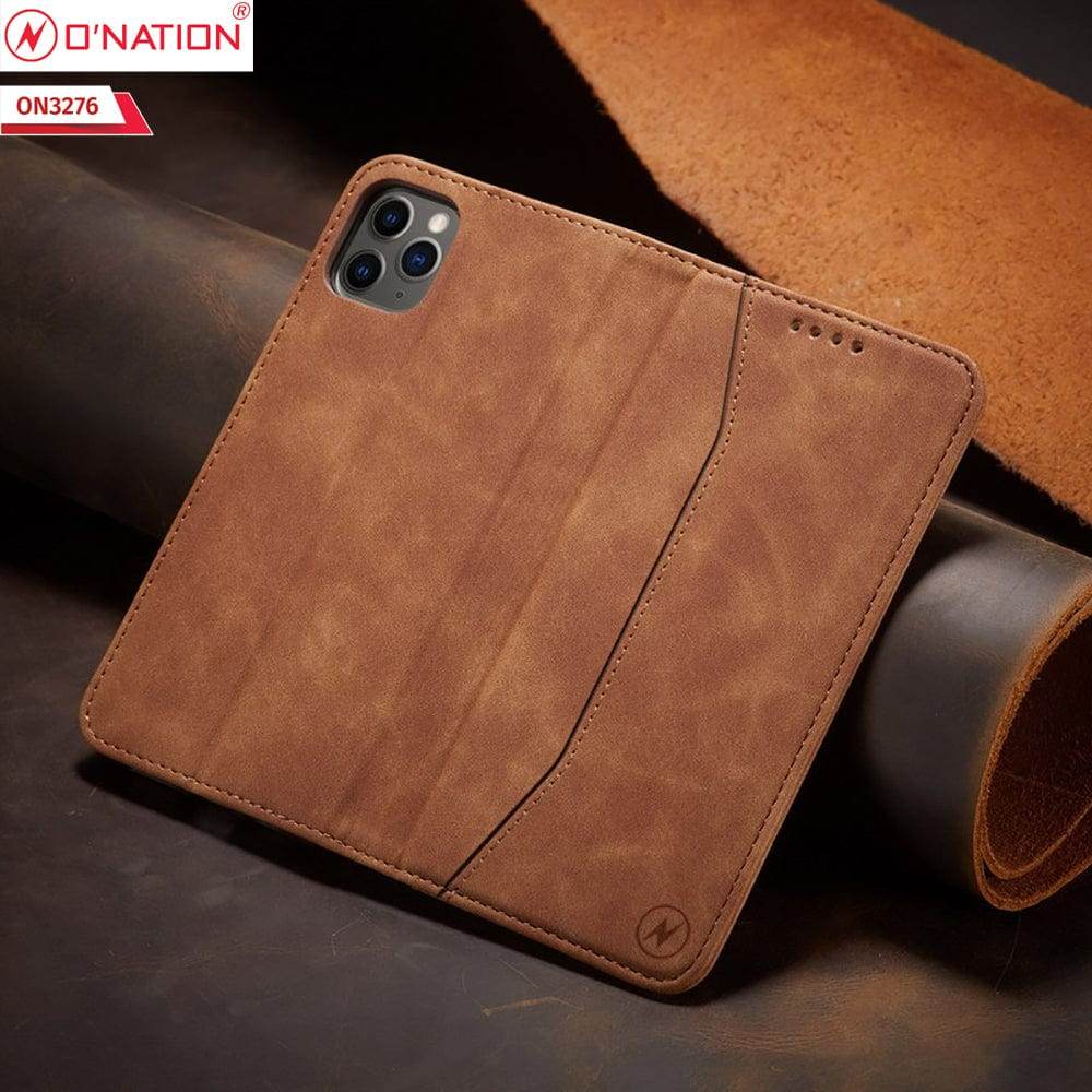 iPhone 11 Cover - Light Brown - ONation Business Flip Series - Premium Magnetic Leather Wallet Flip book Card Slots Soft Case - Futurestore.pk