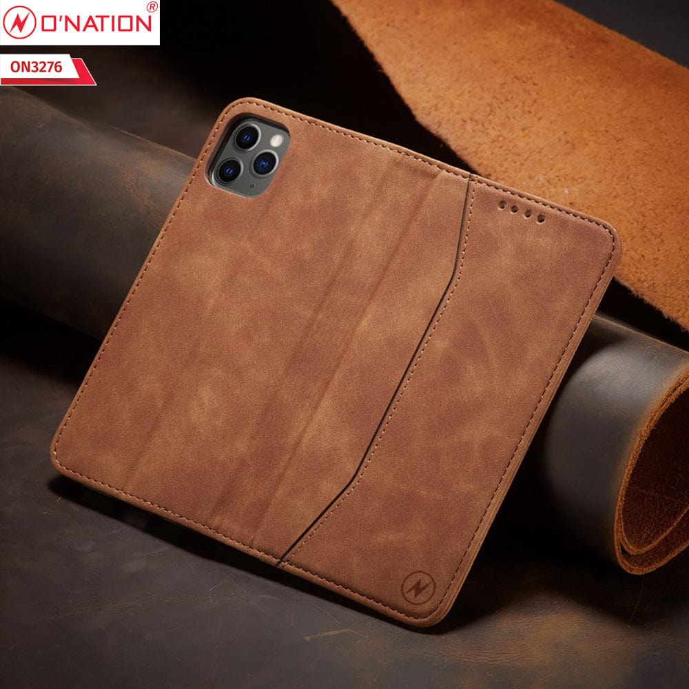 Infinix Hot 50i Cover - Light Brown - ONation Business Flip Series - Premium Magnetic Leather Wallet Flip book Card Slots Soft Case