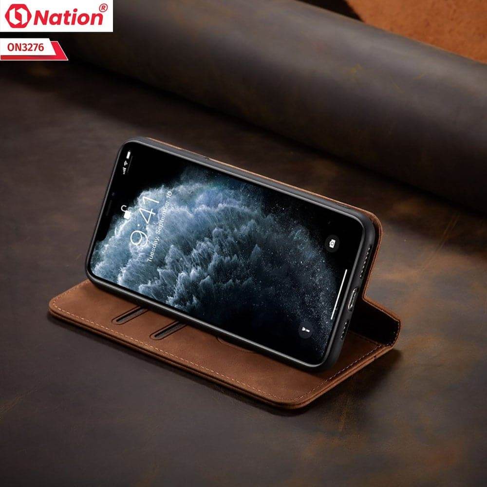iPhone 13 Cover - Light Brown - ONation Business Flip Series - Premium Magnetic Leather Wallet Flip book Card Slots Soft Case - Futurestore.pk