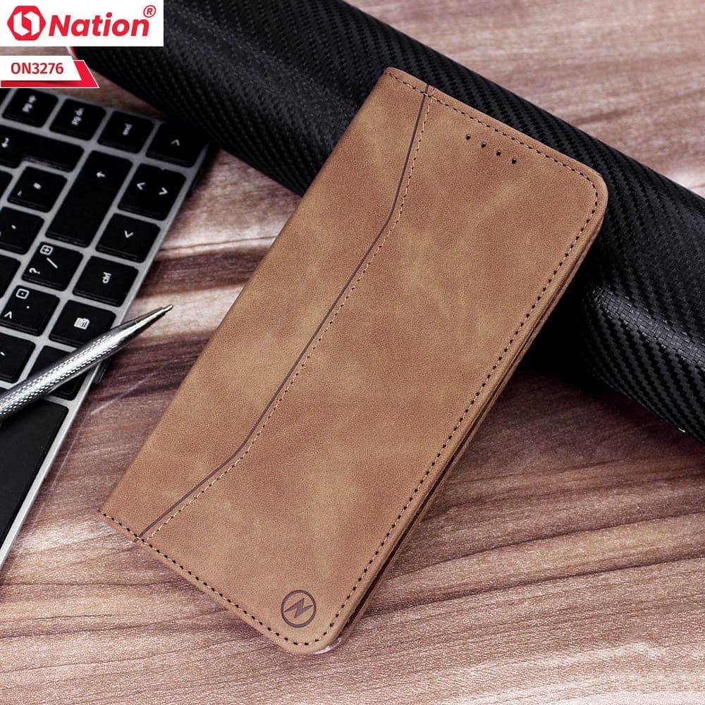 iPhone 11 Cover - Light Brown - ONation Business Flip Series - Premium Magnetic Leather Wallet Flip book Card Slots Soft Case - Futurestore.pk