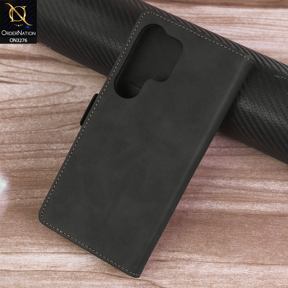 Samsung Galaxy S25 Ultra Cover - Black - ONation Business Flip Series - Premium Magnetic Leather Wallet Flip book Card Slots Soft Case