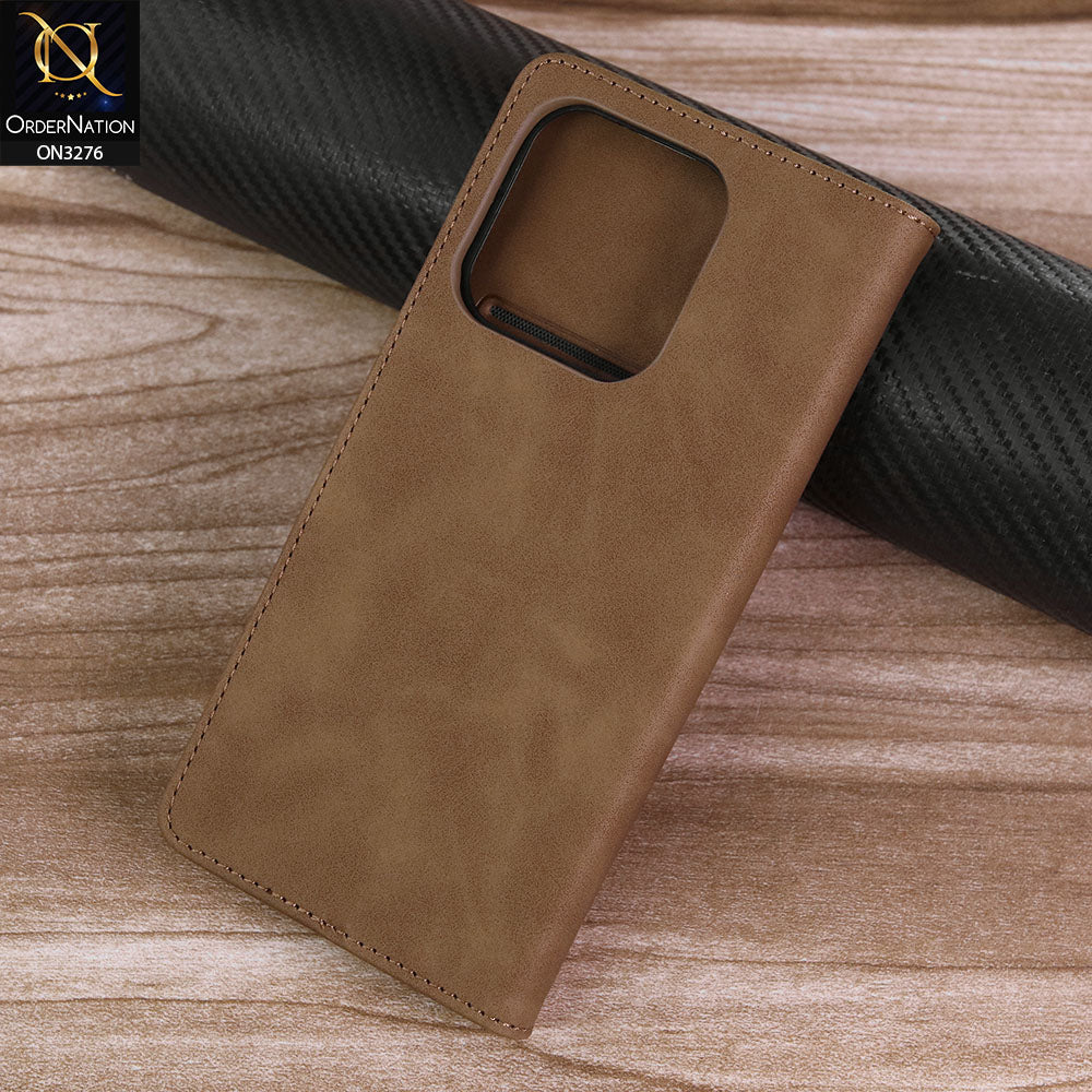 Infinix Smart 9 Cover - Light Brown - ONation Business Flip Series - Premium Magnetic Leather Wallet Flip book Card Slots Soft Case