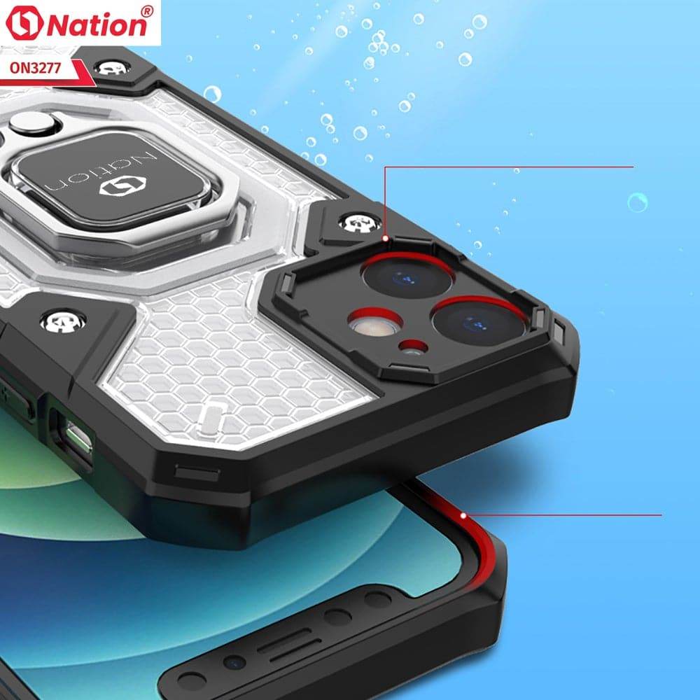 iPhone 13 Cover - Black - ONation BIBERCAS Series - Honeycomb Shockproof Space Capsule With Magnetic Ring Holder Soft Case