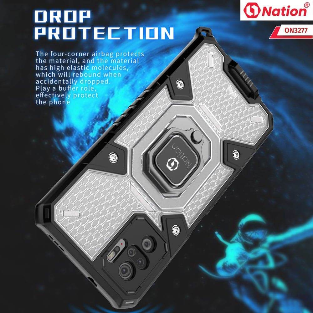iPhone 13 Cover - Black - ONation BIBERCAS Series - Honeycomb Shockproof Space Capsule With Magnetic Ring Holder Soft Case
