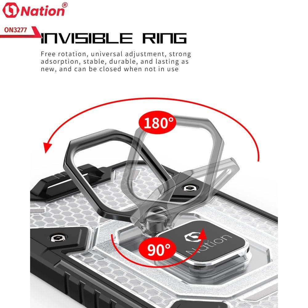 iPhone 13 Cover - White - ONation BIBERCAS Series - Honeycomb Shockproof Space Capsule With Magnetic Ring Holder Soft Case