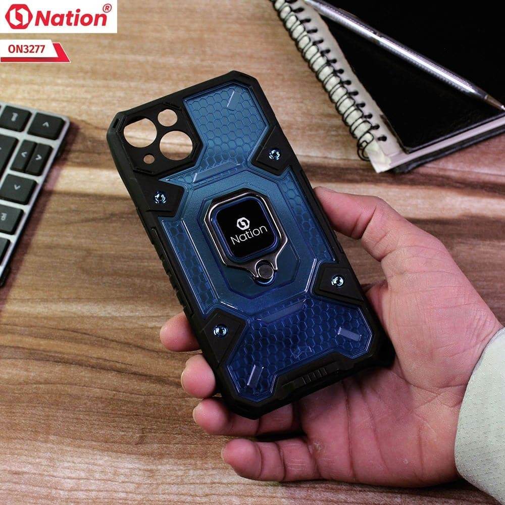 iPhone 13 Cover - Blue - ONation BIBERCAS Series - Honeycomb Shockproof Space Capsule With Magnetic Ring Holder Soft Case