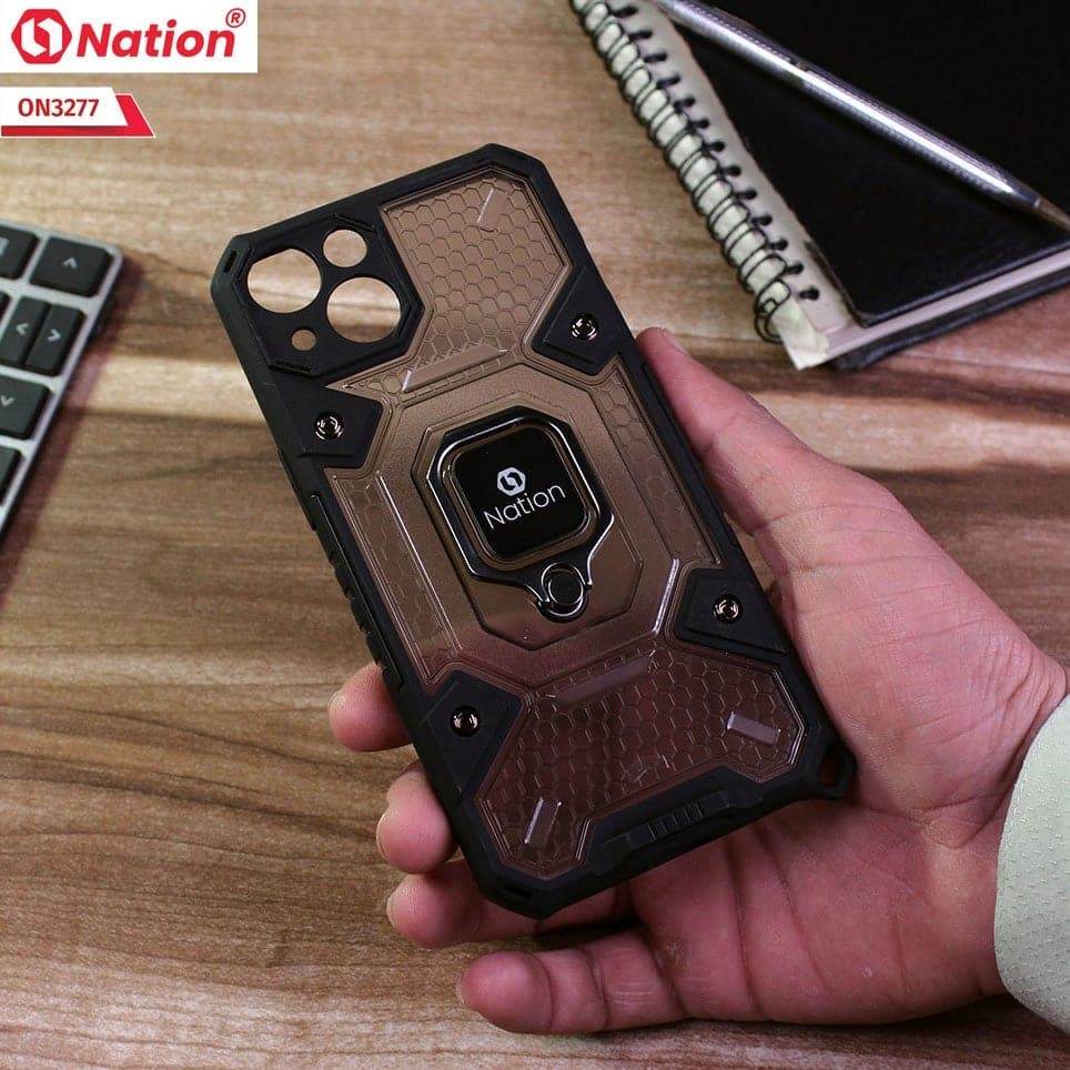 iPhone 13 Cover - Black - ONation BIBERCAS Series - Honeycomb Shockproof Space Capsule With Magnetic Ring Holder Soft Case