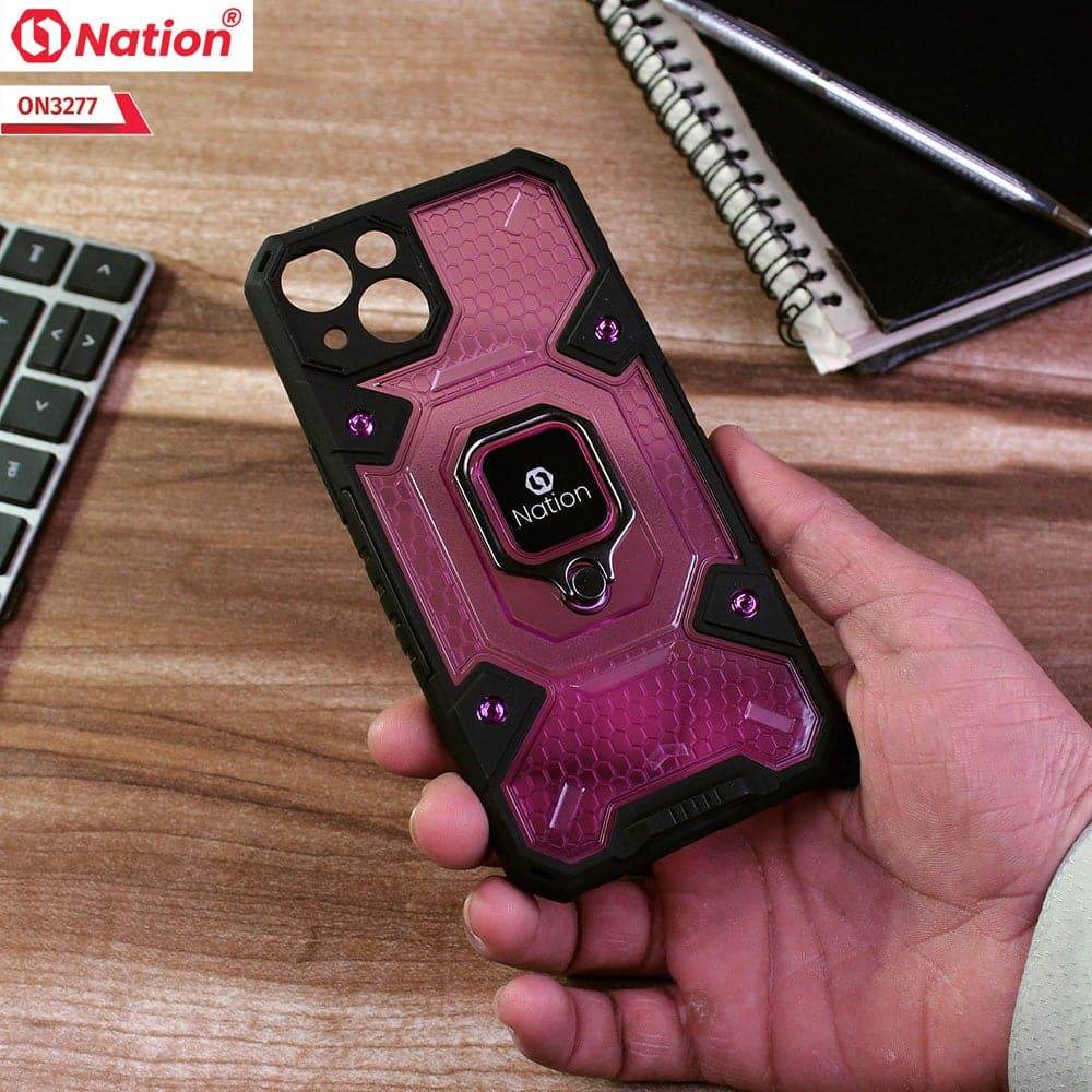 iPhone 13 Cover - Purple - ONation BIBERCAS Series - Honeycomb Shockproof Space Capsule With Magnetic Ring Holder Soft Case