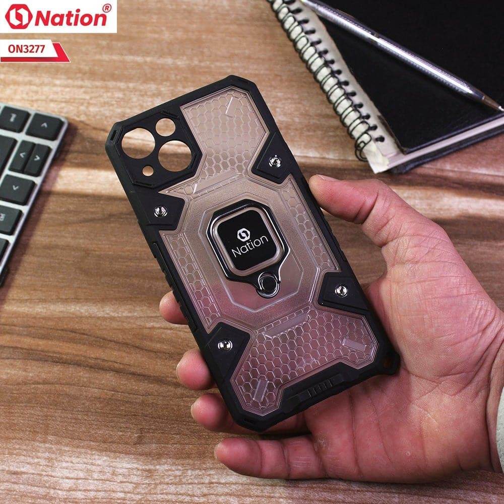 iPhone 13 Cover - White - ONation BIBERCAS Series - Honeycomb Shockproof Space Capsule With Magnetic Ring Holder Soft Case