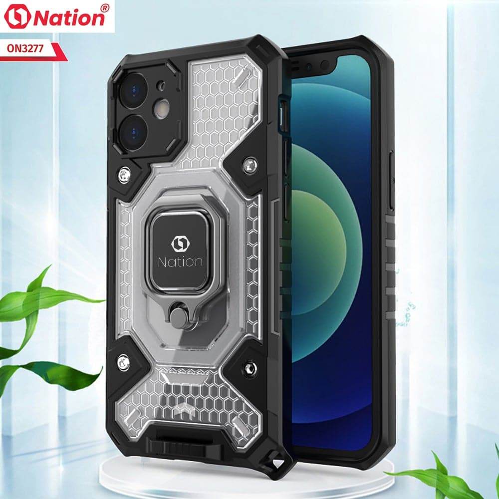 iPhone 13 Cover - White - ONation BIBERCAS Series - Honeycomb Shockproof Space Capsule With Magnetic Ring Holder Soft Case
