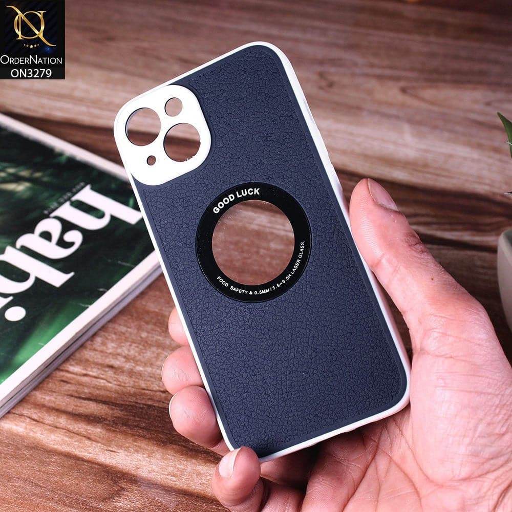 iPhone 13 Cover - Blue - New Leather Texture Soft border With Logo Hole Hard Shell Camera Protection Case