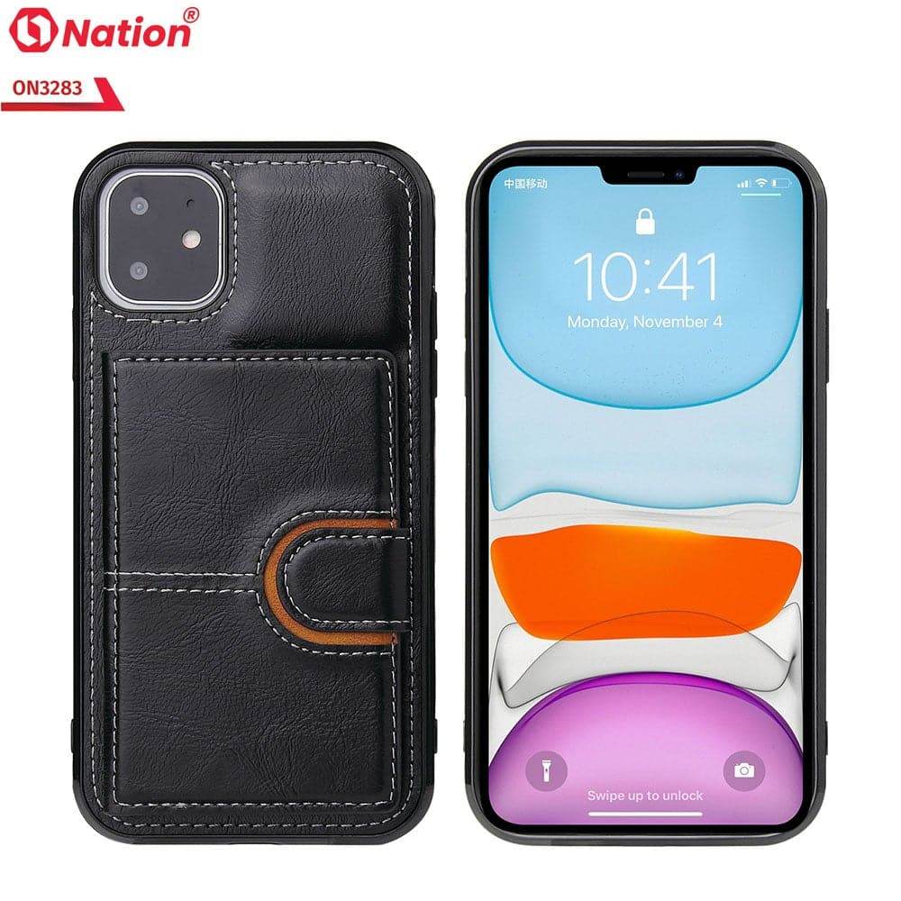 iPhone 13 Cover - Black - ONation Ultra Series - Multi-Purpose Premium Leather Ultra Wallet Soft Case With Card Holders and Phone Stand - Futurestore.pk