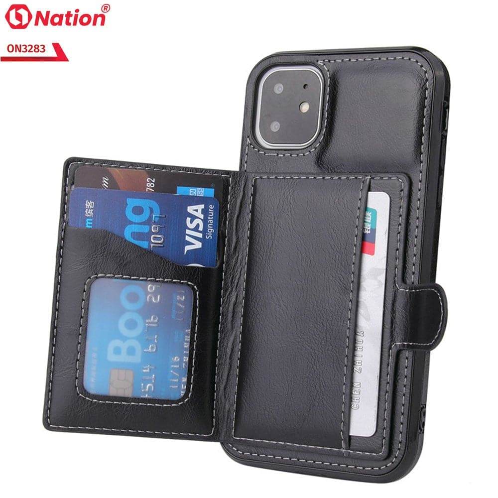 iPhone 13 Cover - Black - ONation Ultra Series - Multi-Purpose Premium Leather Ultra Wallet Soft Case With Card Holders and Phone Stand - Futurestore.pk