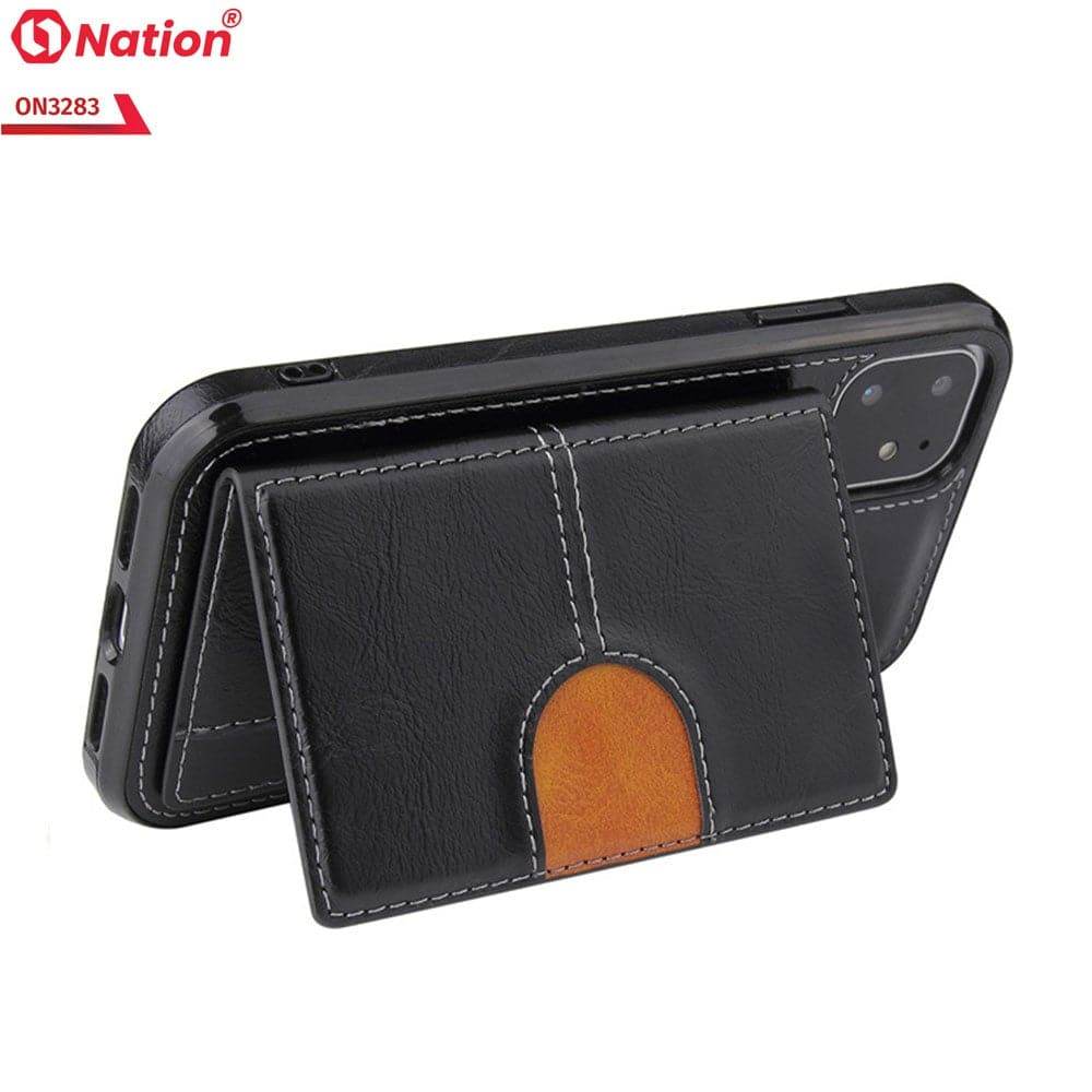 iPhone 13 Cover - Black - ONation Ultra Series - Multi-Purpose Premium Leather Ultra Wallet Soft Case With Card Holders and Phone Stand - Futurestore.pk
