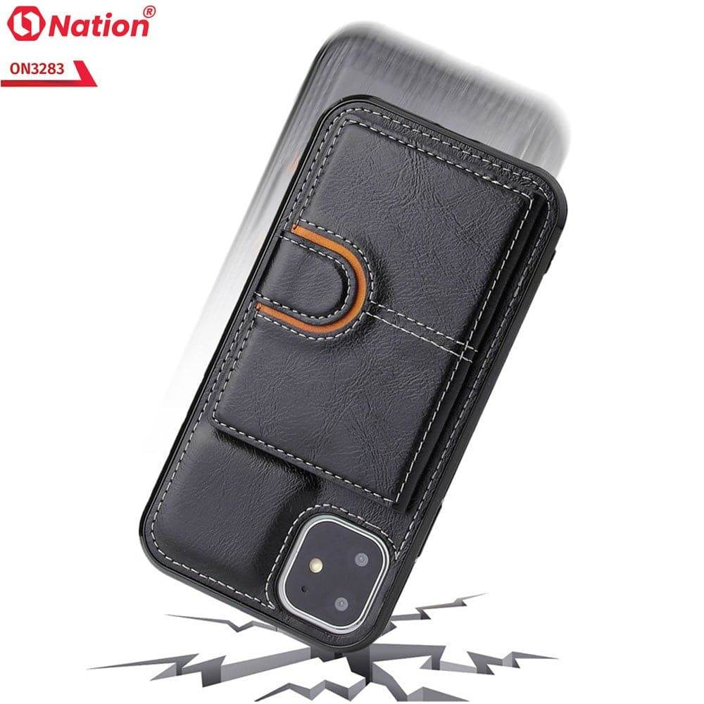 iPhone 13 Cover - Black - ONation Ultra Series - Multi-Purpose Premium Leather Ultra Wallet Soft Case With Card Holders and Phone Stand - Futurestore.pk