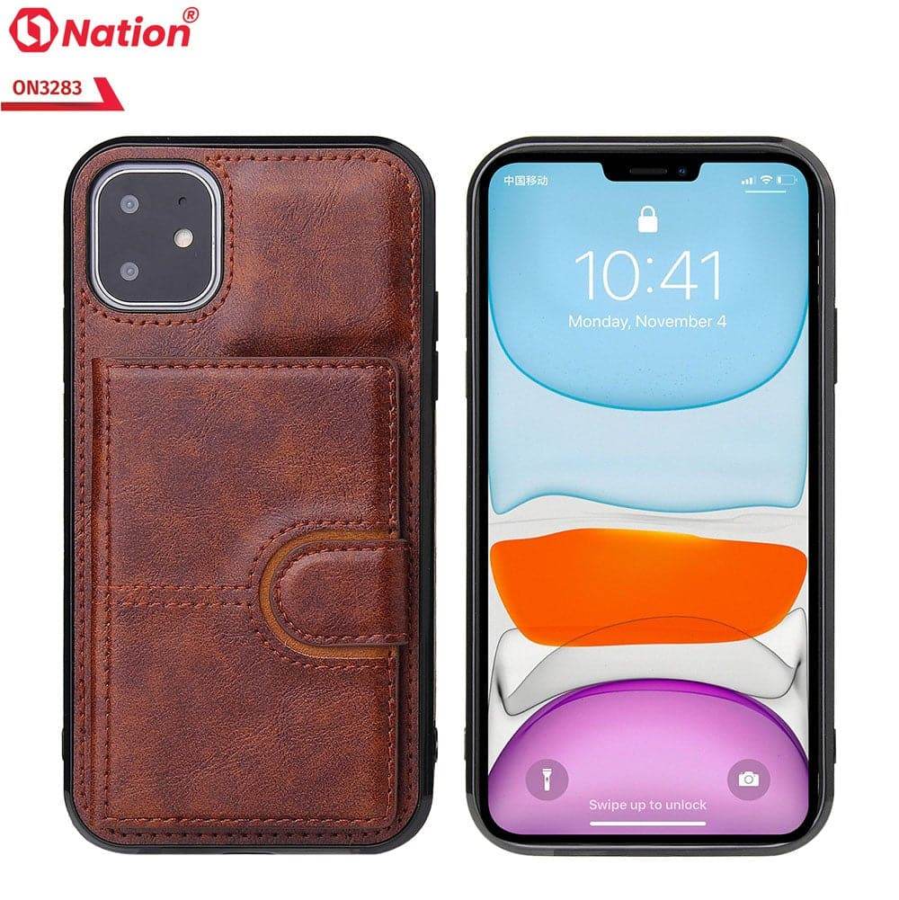 iPhone 13 Cover - Brown - ONation Ultra Series - Multi-Purpose Premium Leather Ultra Wallet Soft Case With Card Holders and Phone Stand - Futurestore.pk