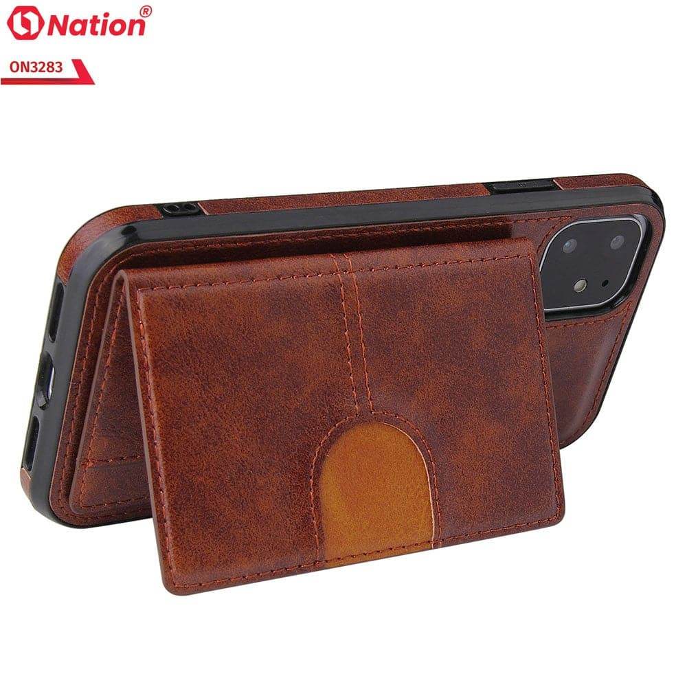 iPhone 13 Cover - Brown - ONation Ultra Series - Multi-Purpose Premium Leather Ultra Wallet Soft Case With Card Holders and Phone Stand - Futurestore.pk