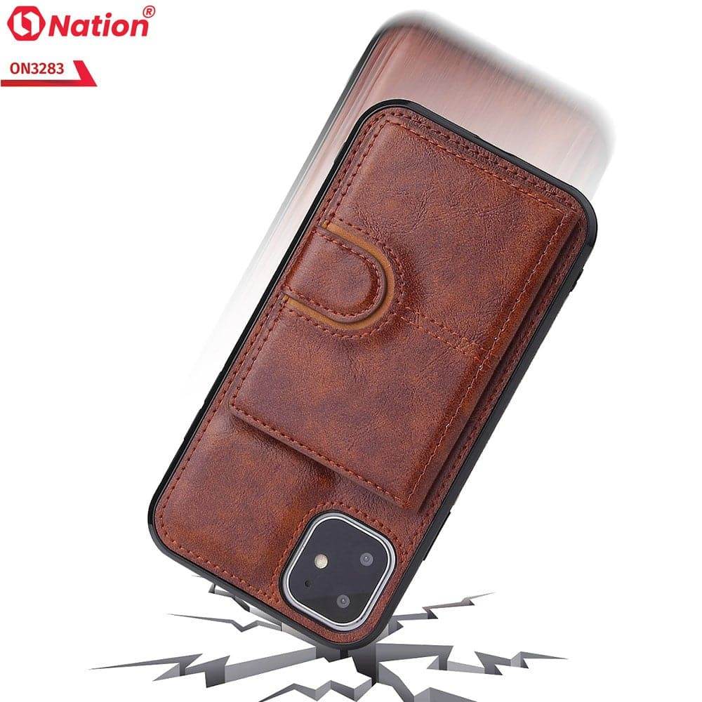 iPhone 13 Cover - Brown - ONation Ultra Series - Multi-Purpose Premium Leather Ultra Wallet Soft Case With Card Holders and Phone Stand - Futurestore.pk