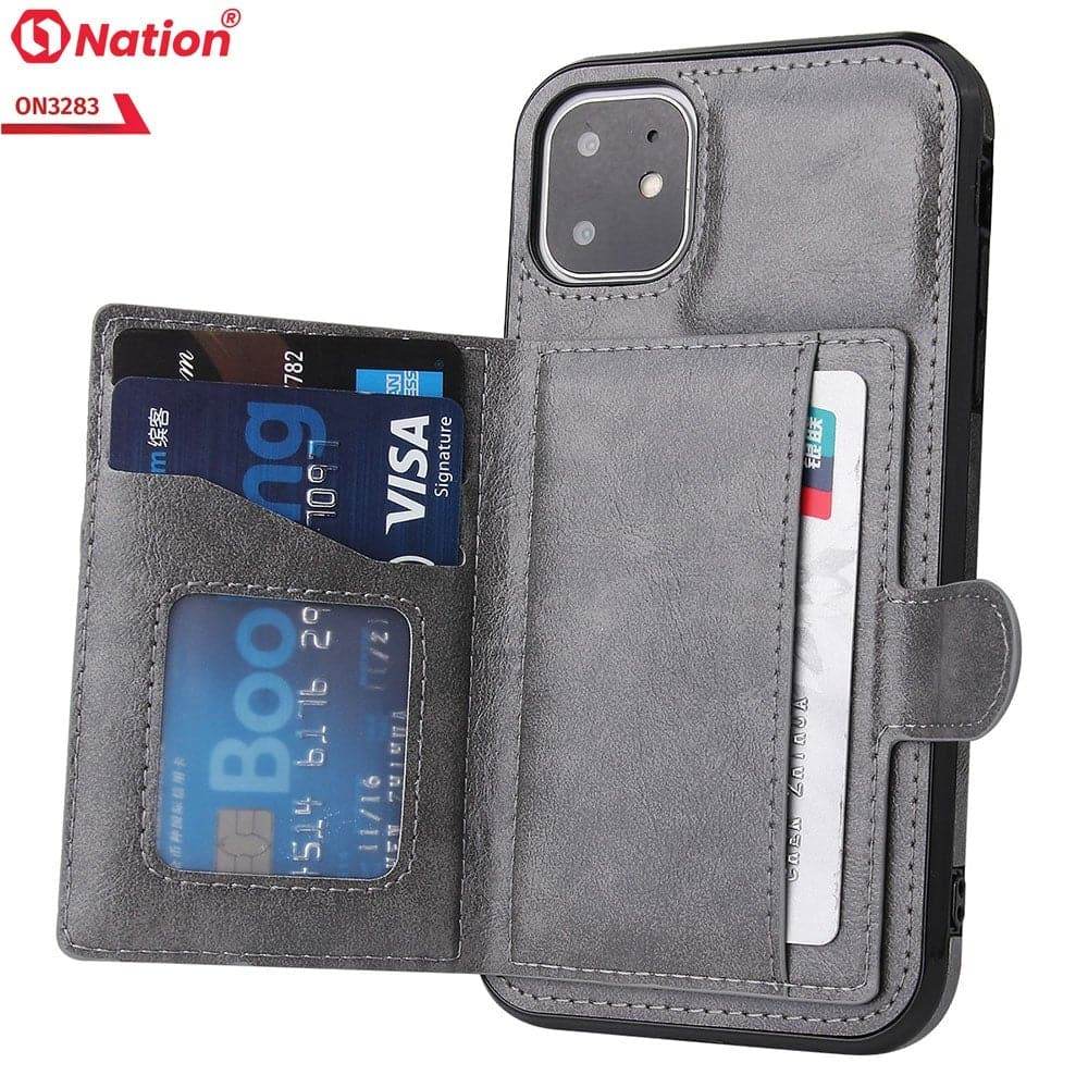 iPhone 13 Cover - Gray - ONation Ultra Series - Multi-Purpose Premium Leather Ultra Wallet Soft Case With Card Holders and Phone Stand - Futurestore.pk