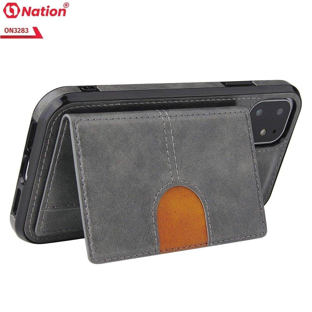 iPhone 13 Cover - Gray - ONation Ultra Series - Multi-Purpose Premium Leather Ultra Wallet Soft Case With Card Holders and Phone Stand - Futurestore.pk