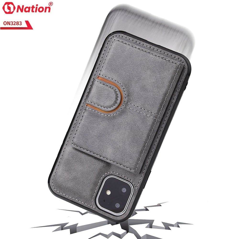 iPhone 13 Cover - Gray - ONation Ultra Series - Multi-Purpose Premium Leather Ultra Wallet Soft Case With Card Holders and Phone Stand - Futurestore.pk