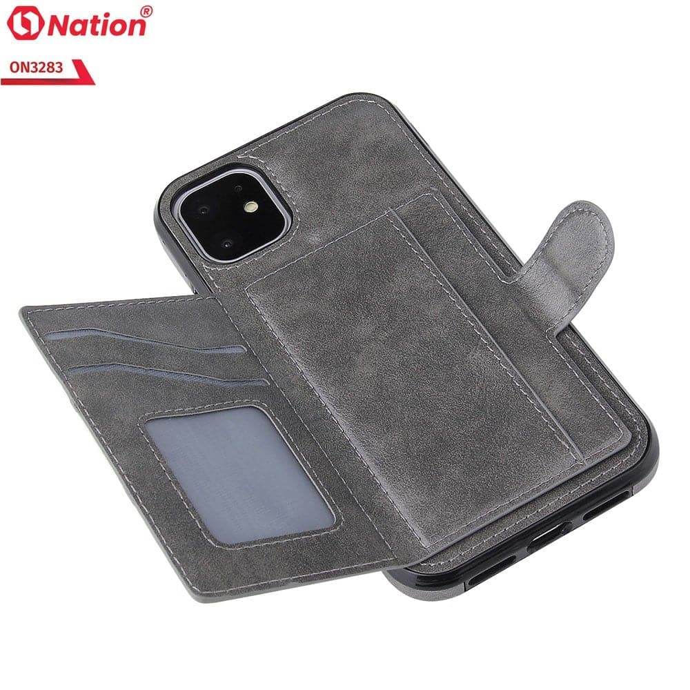 iPhone 13 Cover - Gray - ONation Ultra Series - Multi-Purpose Premium Leather Ultra Wallet Soft Case With Card Holders and Phone Stand - Futurestore.pk