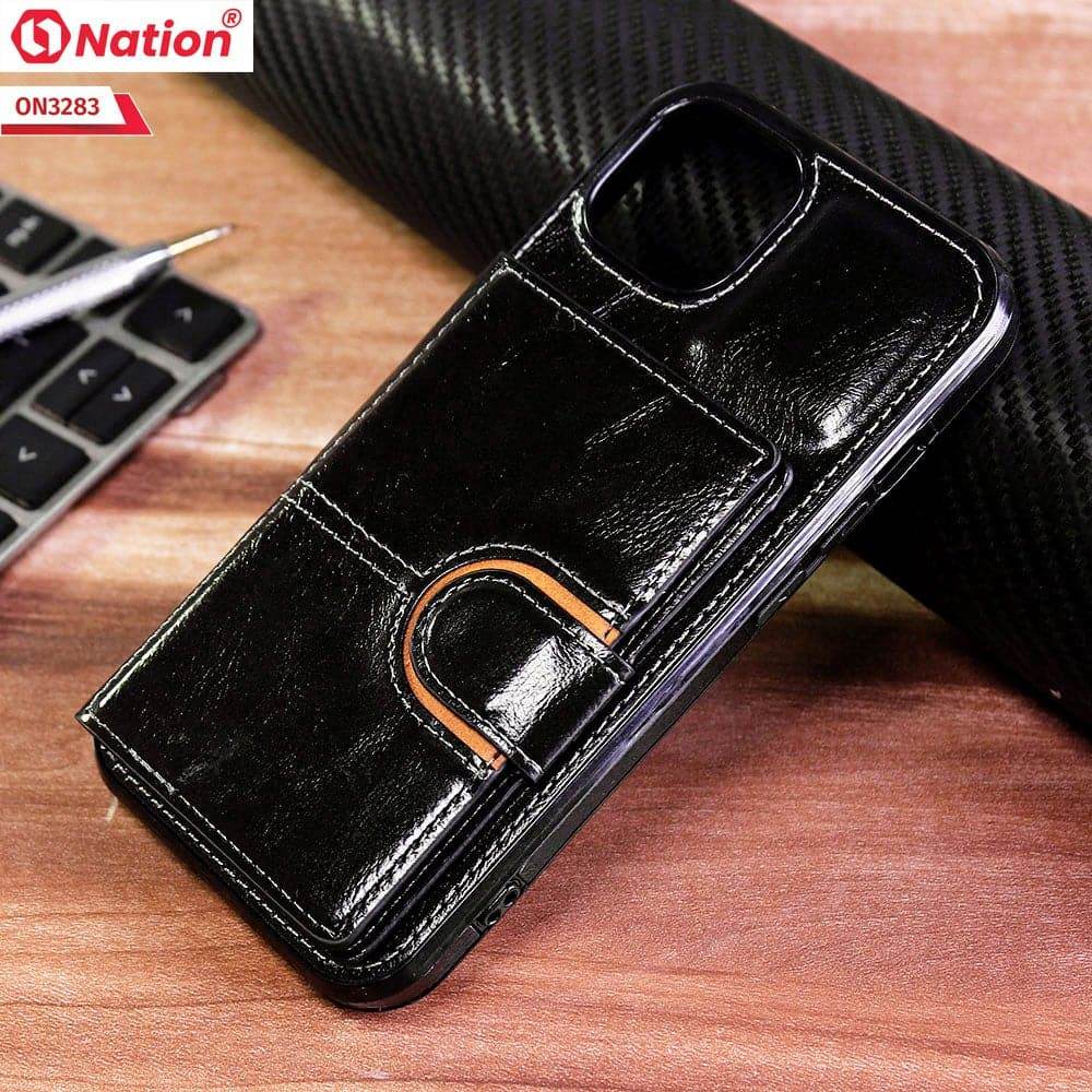iPhone 13 Cover - Black - ONation Ultra Series - Multi-Purpose Premium Leather Ultra Wallet Soft Case With Card Holders and Phone Stand - Futurestore.pk