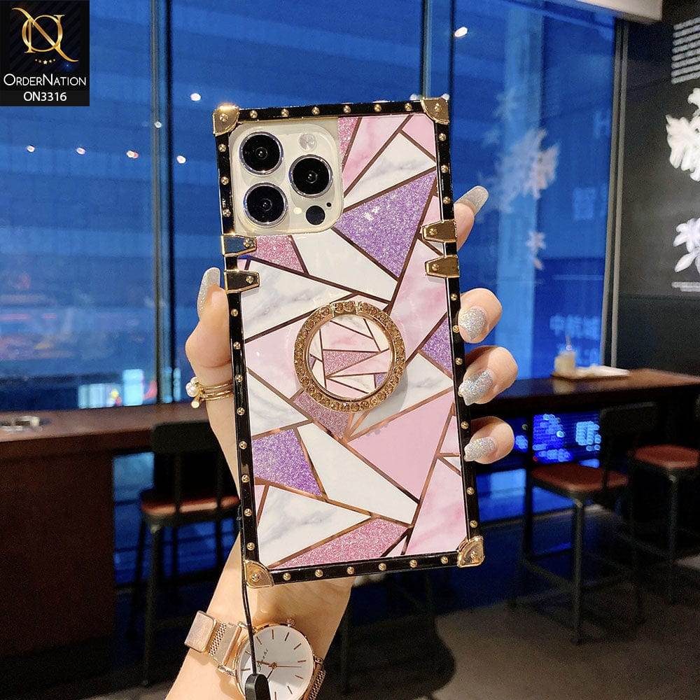 iPhone 13 Cover - Design 1 - Smart Mosaic Marble and Glitter Trunk Style Soft Case Without Strap
