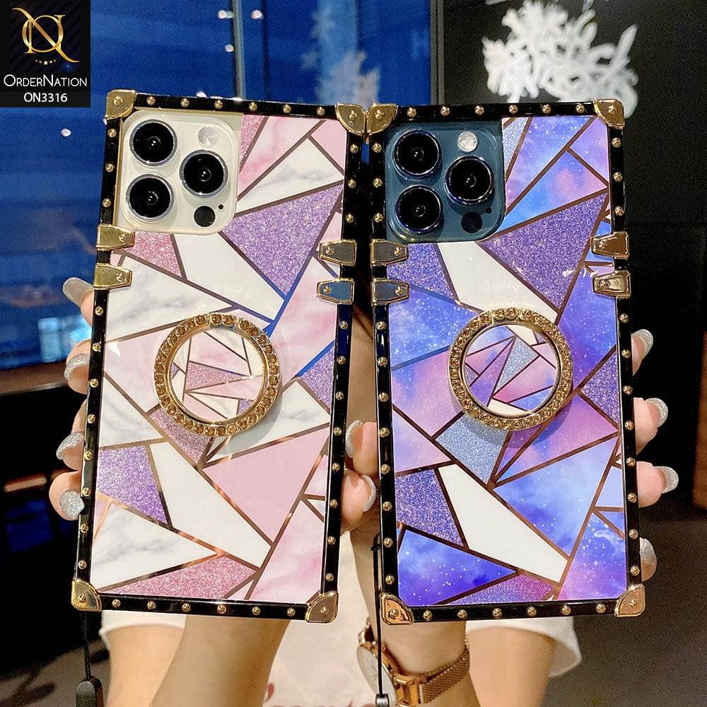 iPhone 13 Cover - Design 1 - Smart Mosaic Marble and Glitter Trunk Style Soft Case Without Strap