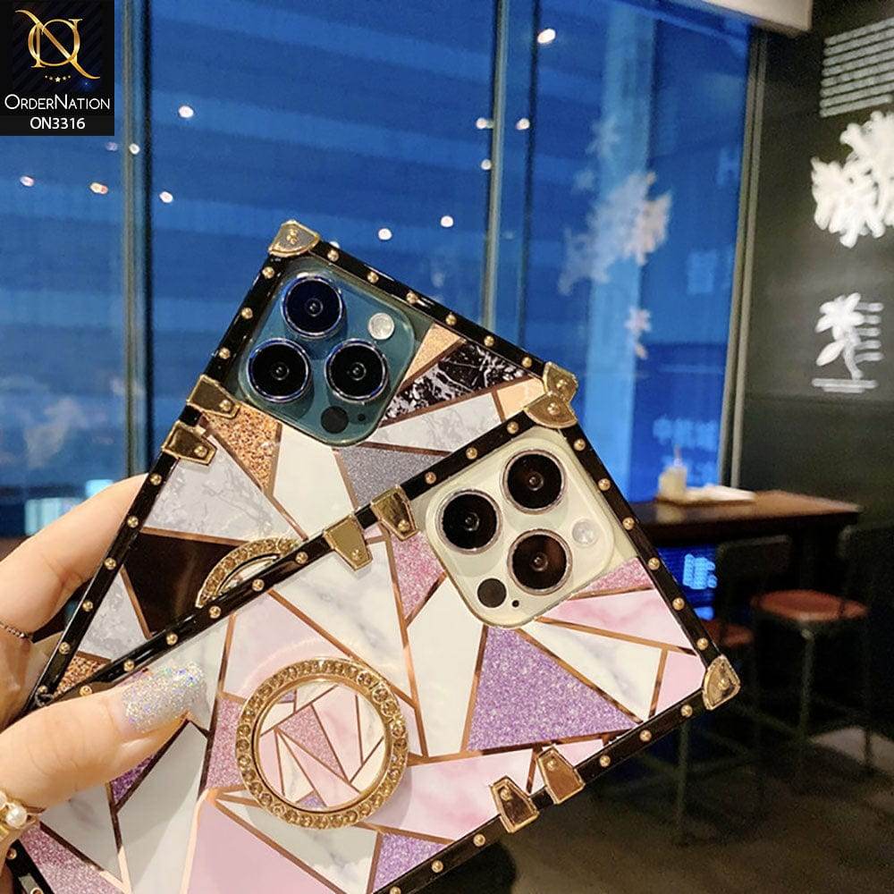 iPhone 13 Cover - Design 1 - Smart Mosaic Marble and Glitter Trunk Style Soft Case Without Strap