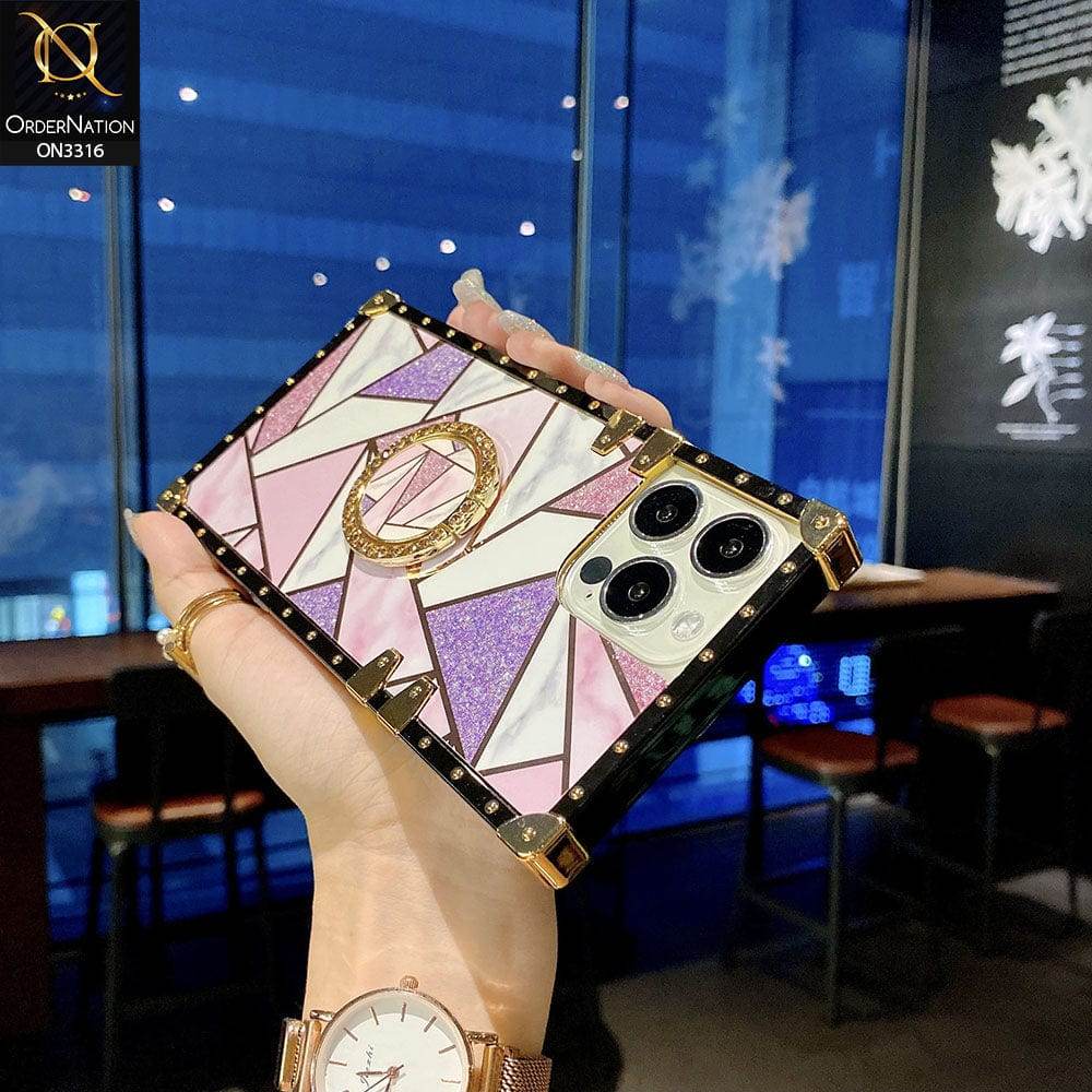 iPhone 13 Cover - Design 1 - Smart Mosaic Marble and Glitter Trunk Style Soft Case Without Strap