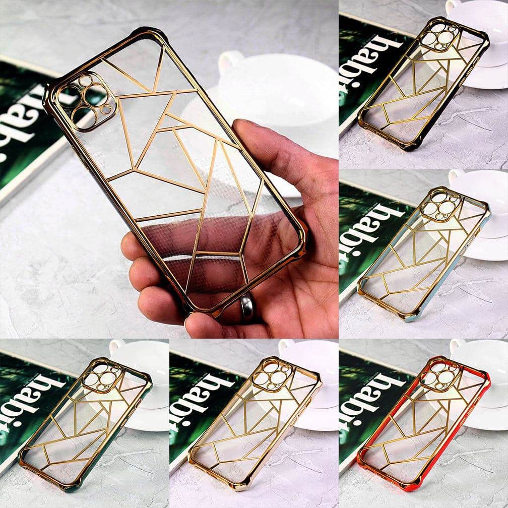 iPhone 13 Cover - Green - Smart Mosaic Marble color Borders Transparent Soft Case - Futurestore.pk