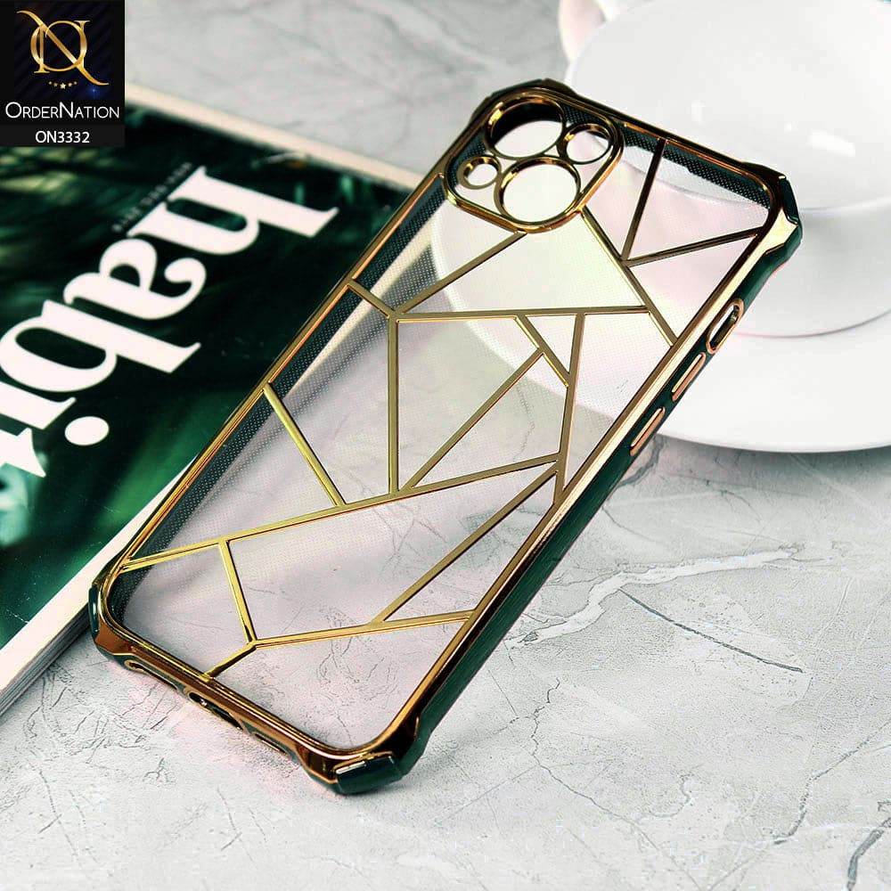 iPhone 13 Cover - Green - Smart Mosaic Marble color Borders Transparent Soft Case - Futurestore.pk