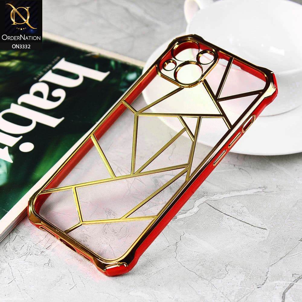 iPhone 13 Cover - Red - Smart Mosaic Marble color Borders Transparent Soft Case - Futurestore.pk