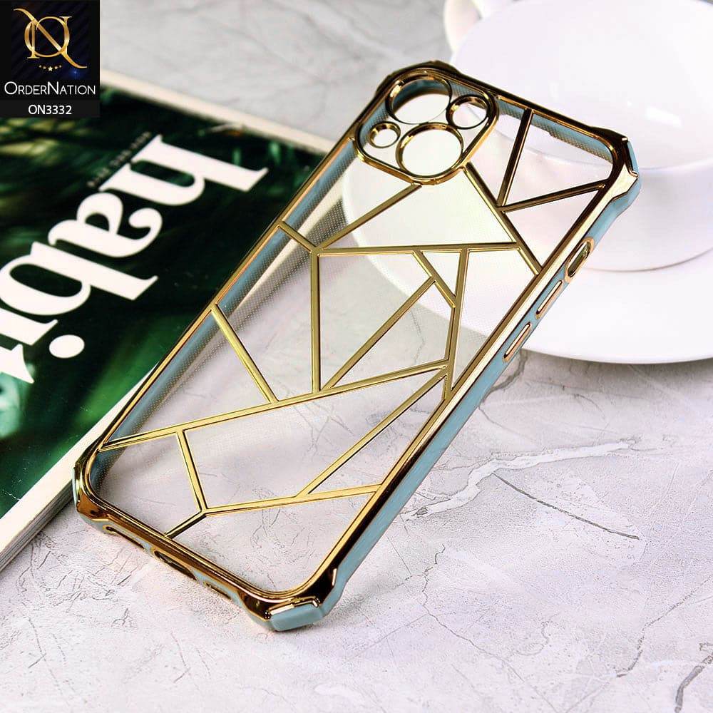 iPhone 13 Cover - Sky Blue - Smart Mosaic Marble color Borders Transparent Soft Case - Futurestore.pk