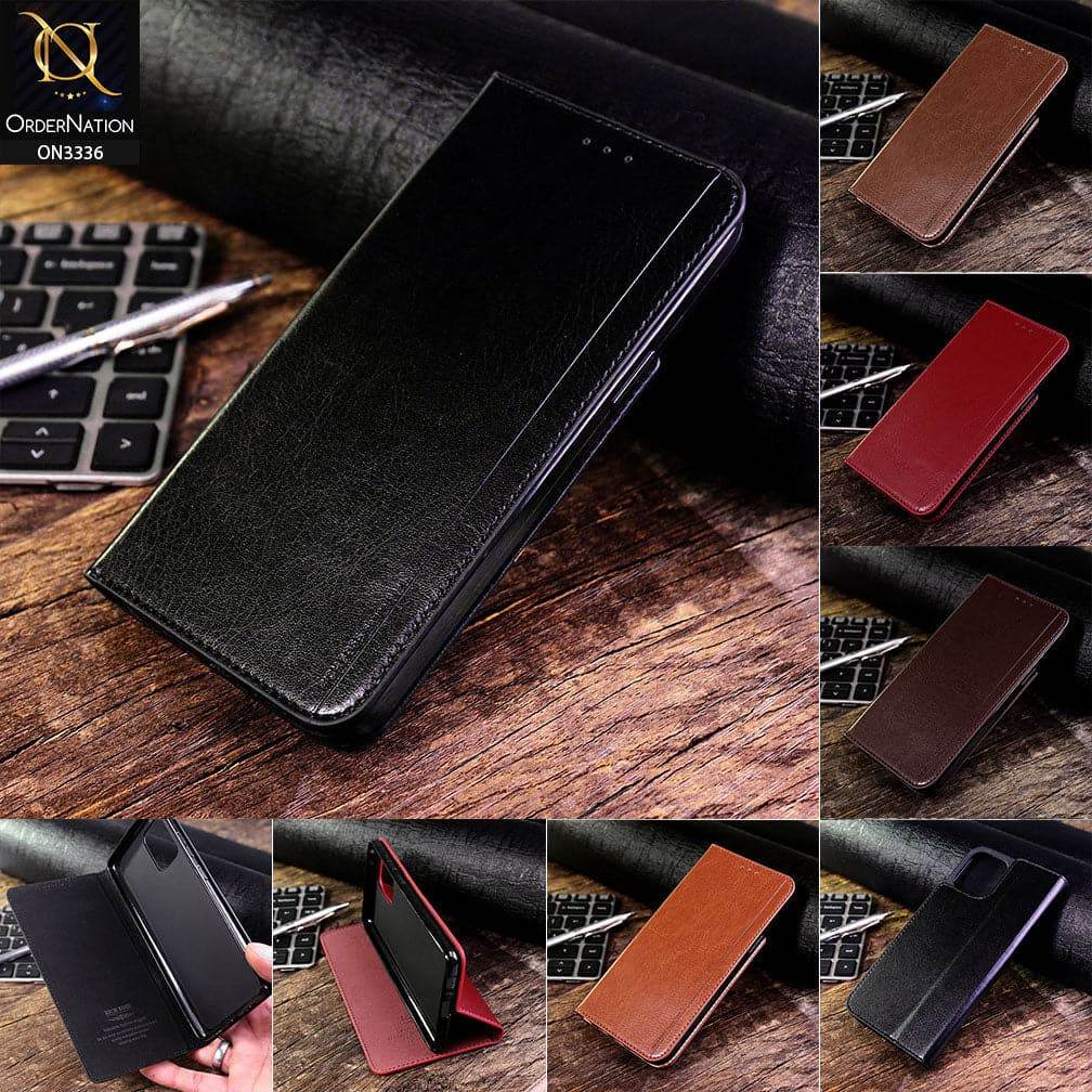 iPhone 13 Cover - Black - Rich Boss Leather Texture Soft Flip Book Case - Futurestore.pk