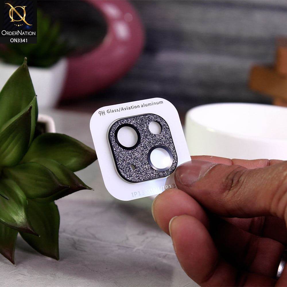 iPhone 13 Protector - Black - Shiny Bling Glitter Tempered Glass Camera Lens Protector - Futurestore.pk