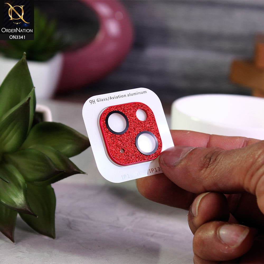 iPhone 13 Protector - Red - Shiny Bling Glitter Tempered Glass Camera Lens Protector - Futurestore.pk