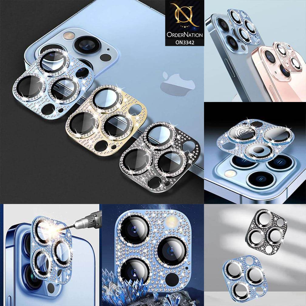 iPhone 13 Protector - Blue - Bling Diamond Shockproof Camera Lens Protector - Futurestore.pk