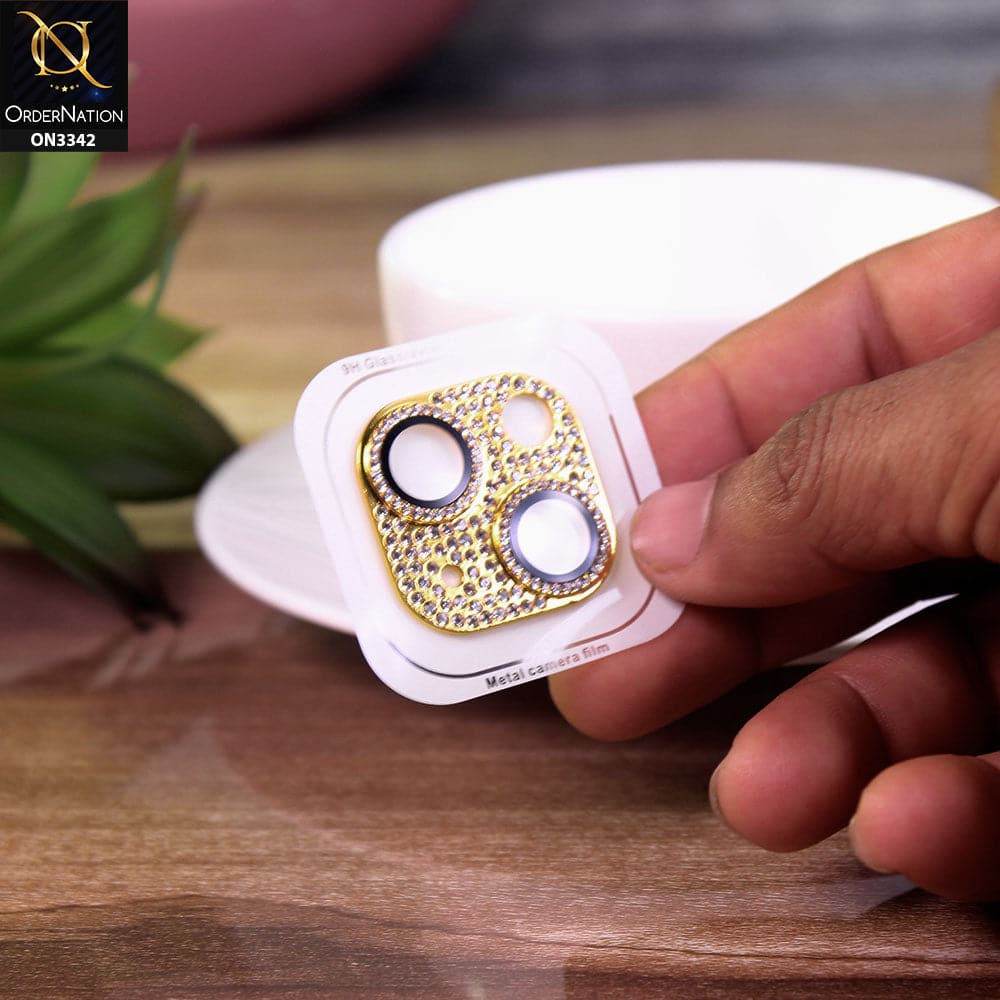 iPhone 13 Protector - Golden - Bling Diamond Shockproof Camera Lens Protector - Futurestore.pk