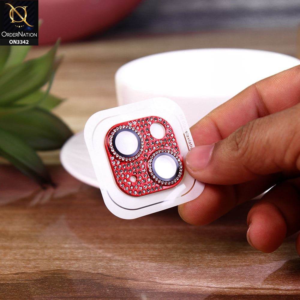 iPhone 13 Protector - Red - Bling Diamond Shockproof Camera Lens Protector - Futurestore.pk