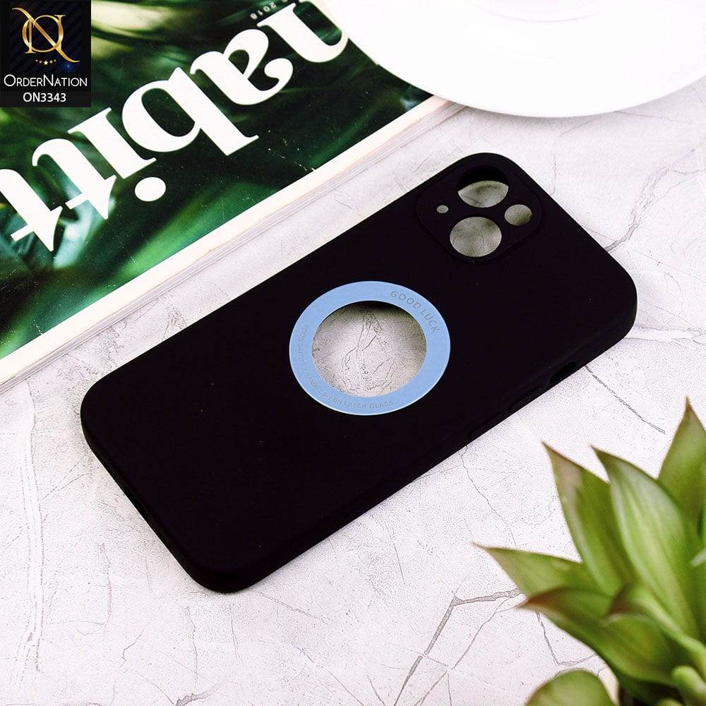 iPhone 13 Cover - Black - New Soft Silicone Camera Protection Case with Good Luck Logo Hole