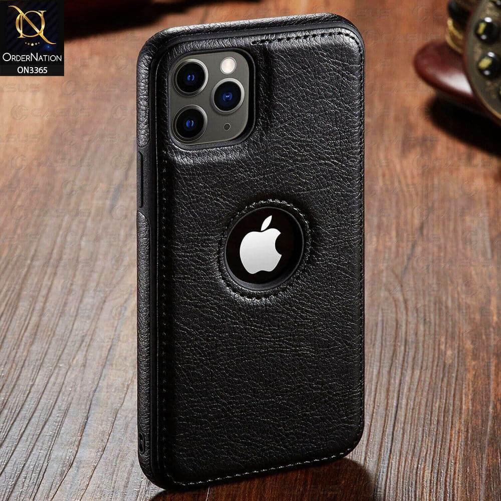iPhone 13 Cover - Black - Vintage Luxury Business Style TPU Leather Stitching Logo Hole Soft Case - Futurestore.pk