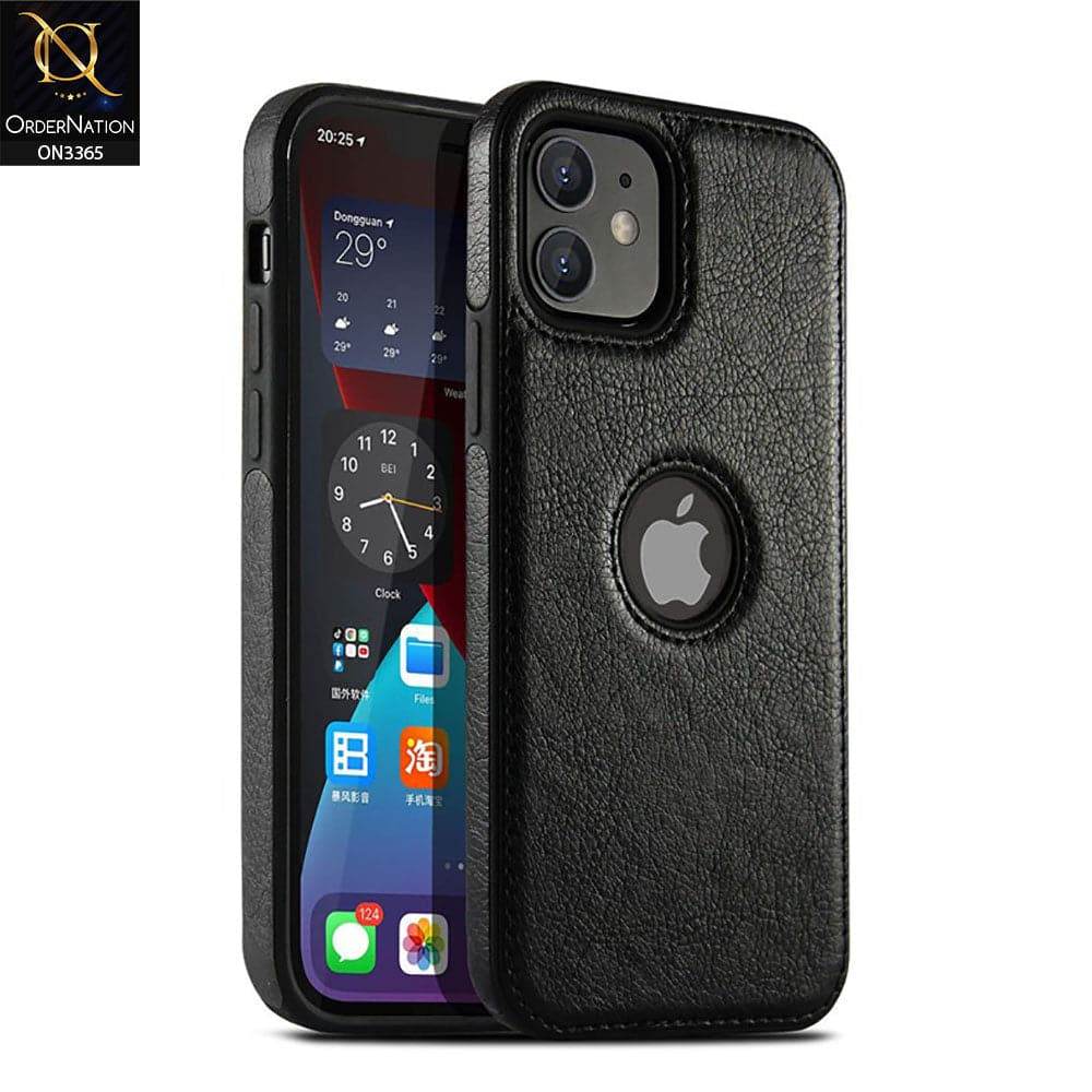 iPhone 13 Cover - Black - Vintage Luxury Business Style TPU Leather Stitching Logo Hole Soft Case - Futurestore.pk