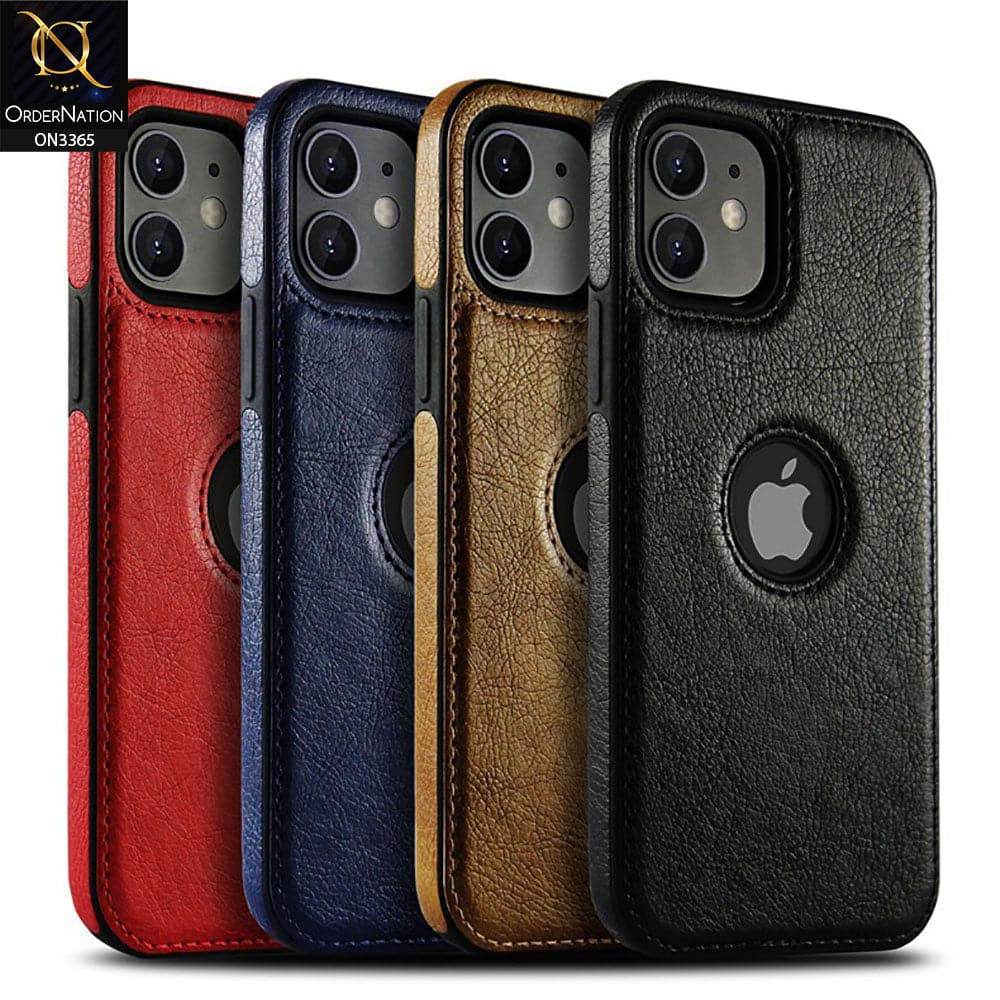 iPhone 13 Cover - Black - Vintage Luxury Business Style TPU Leather Stitching Logo Hole Soft Case - Futurestore.pk