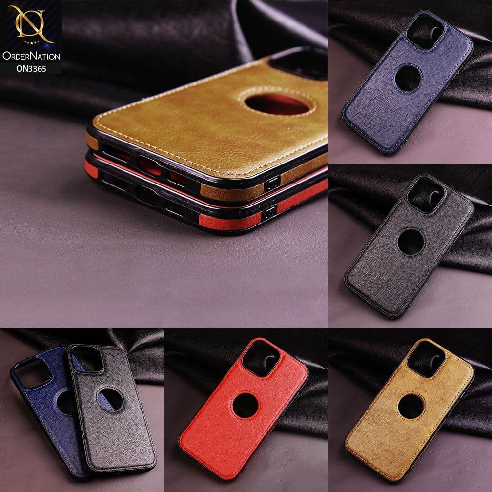 iPhone 13 Cover - Black - Vintage Luxury Business Style TPU Leather Stitching Logo Hole Soft Case - Futurestore.pk