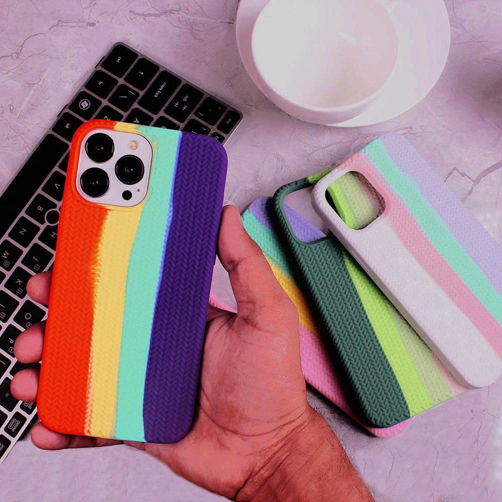 iPhone 13 Cover - Brown - Rainbow Series Ziggy Line Pattern Soft Silicone Case - Futurestore.pk