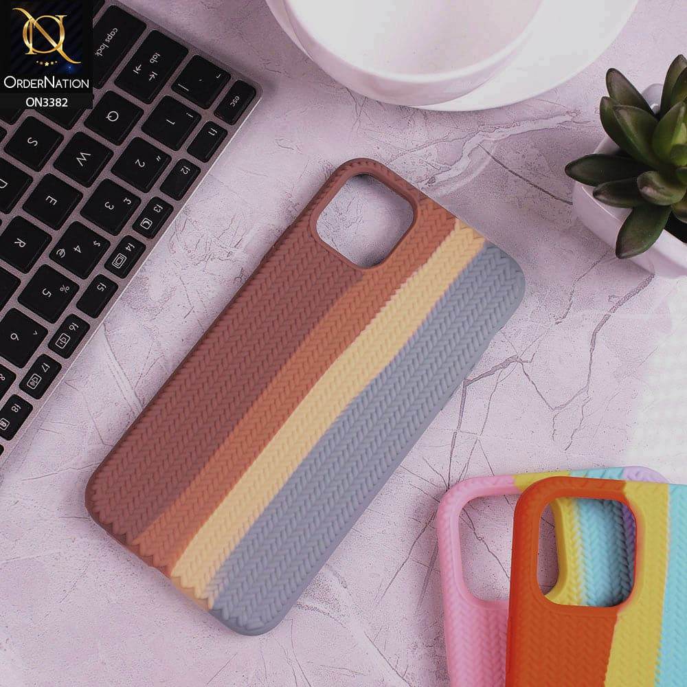 iPhone 13 Cover - Brown - Rainbow Series Ziggy Line Pattern Soft Silicone Case - Futurestore.pk